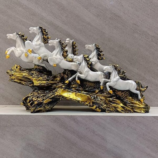 White Marble Decorative Seven Horses Idol for Home Entrance