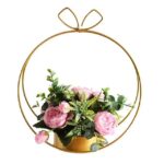 Dual-use round metal planter vase for tabletop and hanging display