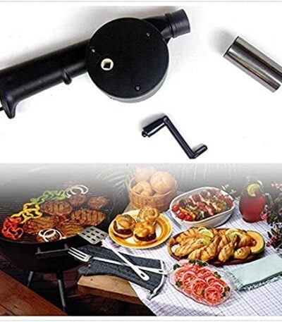 Hand-cranked BBQ fan air blower for charcoal grill ignition