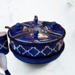 Elegant handpainted ceramic pickle serving jar set with matching salt dispenser