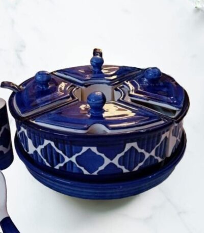 Elegant handpainted ceramic pickle serving jar set with matching salt dispenser