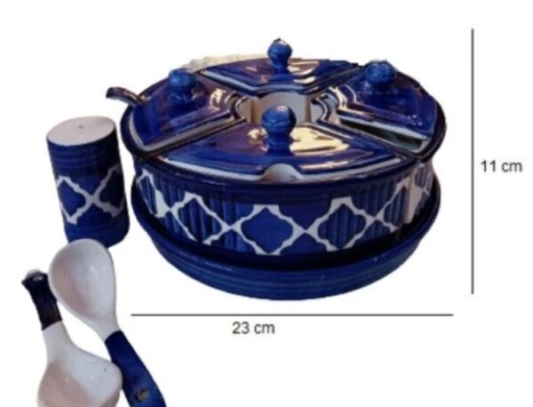Decorative hand-painted ceramic pickle jar set with convenient salt holder