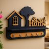 Stylish wall-mounted wooden key holder with 3D design and metal hooks
