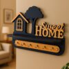 Modern wooden key organizer with 3D wall art and metal hooks