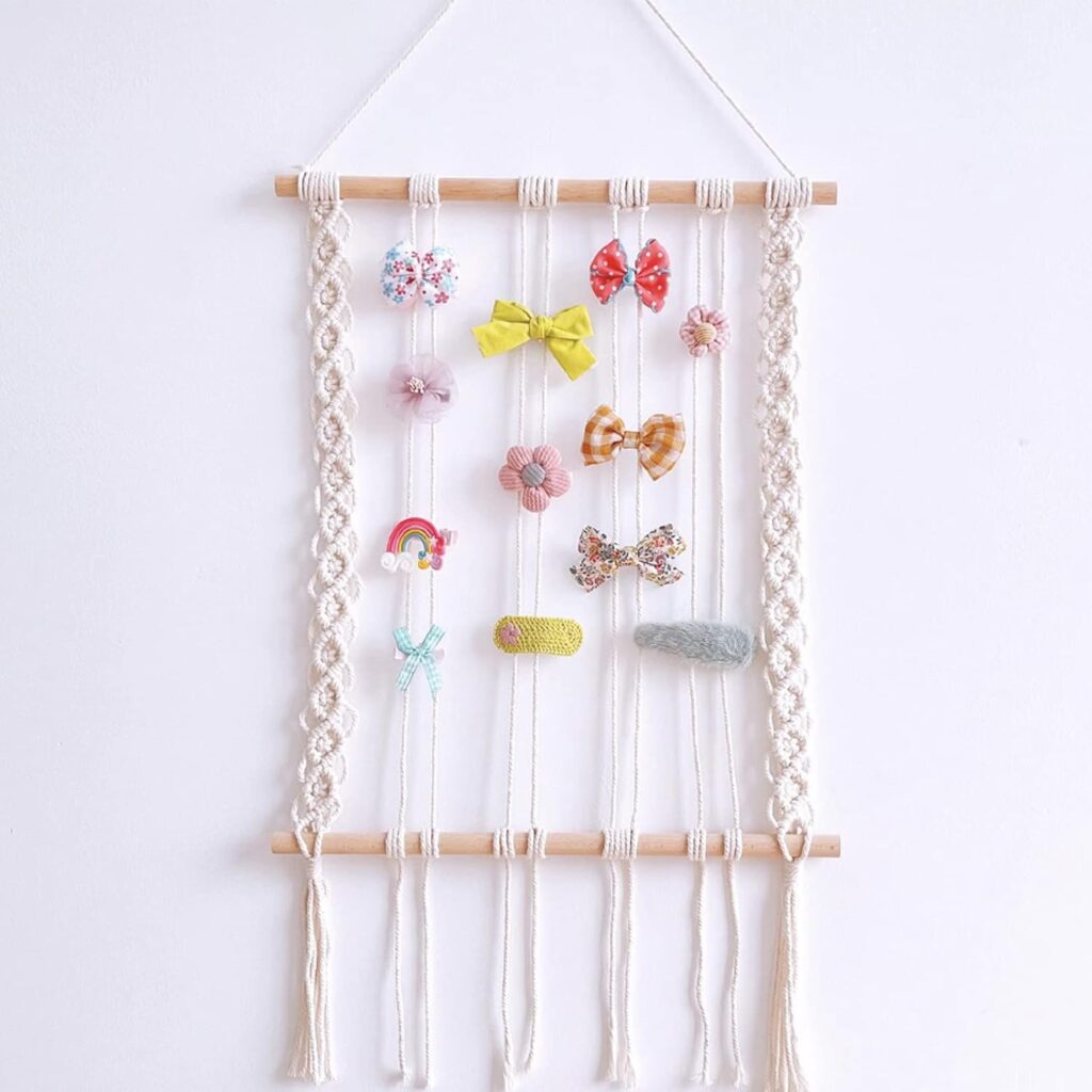 Hanging bow holder for girls to store hair bows, clips, and headbands