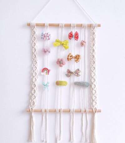 Hanging bow holder for girls to store hair bows, clips, and headbands