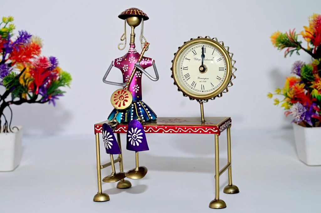 Handpainted metal and iron clock showpiece for elegant home decor
