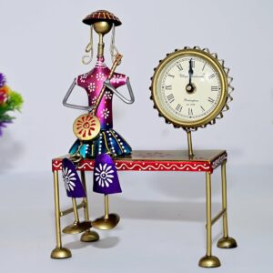 Handpainted metal and iron clock showpiece for elegant home decor