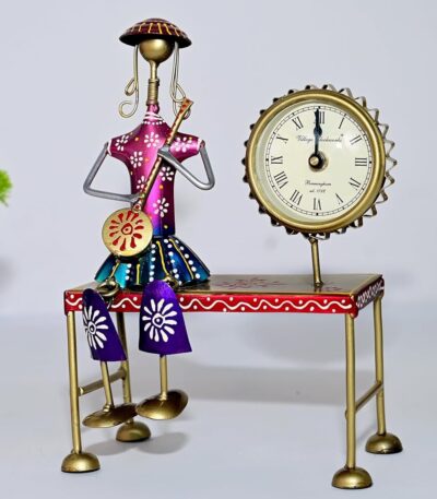 Handpainted metal and iron clock showpiece for elegant home decor
