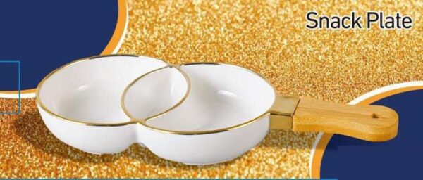 Designer Porcelain Snack Tray With Wooden Grip Bowl