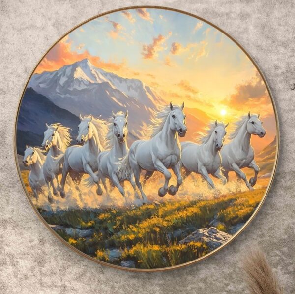 Sparkle glossy wall art featuring 7 running horses