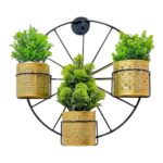 Wall Hanging Metal Planter Pots with Decorative Wheel Shape Stand for Home Garden