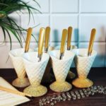 Premium ceramic ice-cream cup and bowl set with matching steel spoons