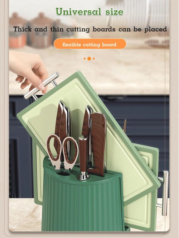 Neat kitchen tool organizer with cutting board slot