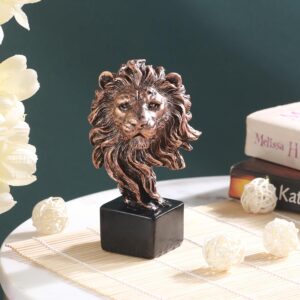 Golden lion head sculpture made of resin for modern interiors