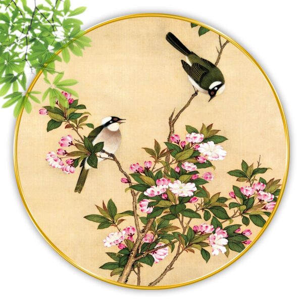 Love birds sitting on leafy branch decorative canvas