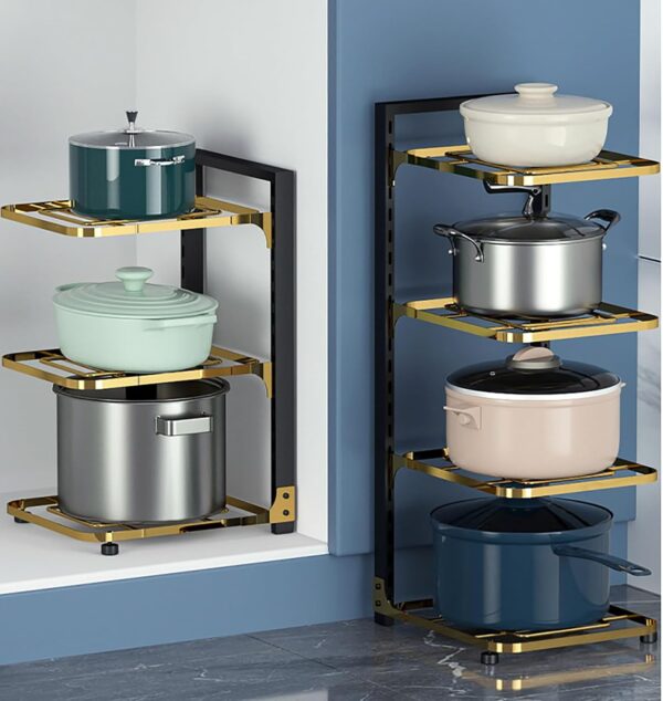 Multi-purpose iron cookware organizer for cabinets