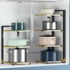 Vertical kitchen cabinet rack for cookware storage