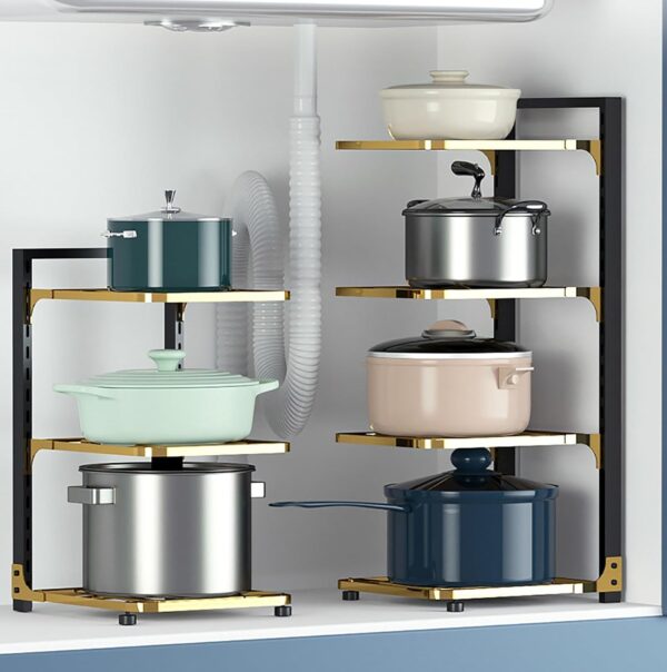Vertical kitchen cabinet rack for cookware storage