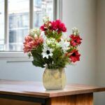 Wooden pot with multi-design dry artificial flowers for table decor