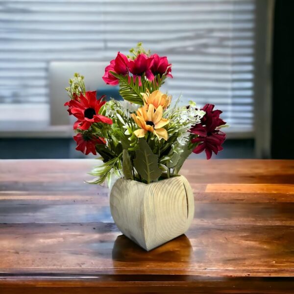 Beautiful wooden vase with multi-style artificial dried flowers