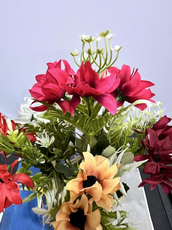 Wooden table decor pot featuring assorted dried faux florals