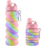 Multicolor silicone water bottle foldable and portable