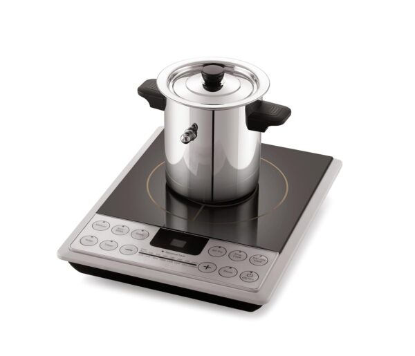 Induction compatible stainless steel milk cooker with ergonomic handle