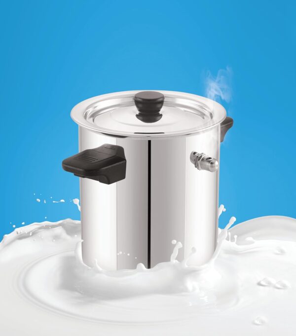 Polished stainless steel milk pot designed for modern kitchens
