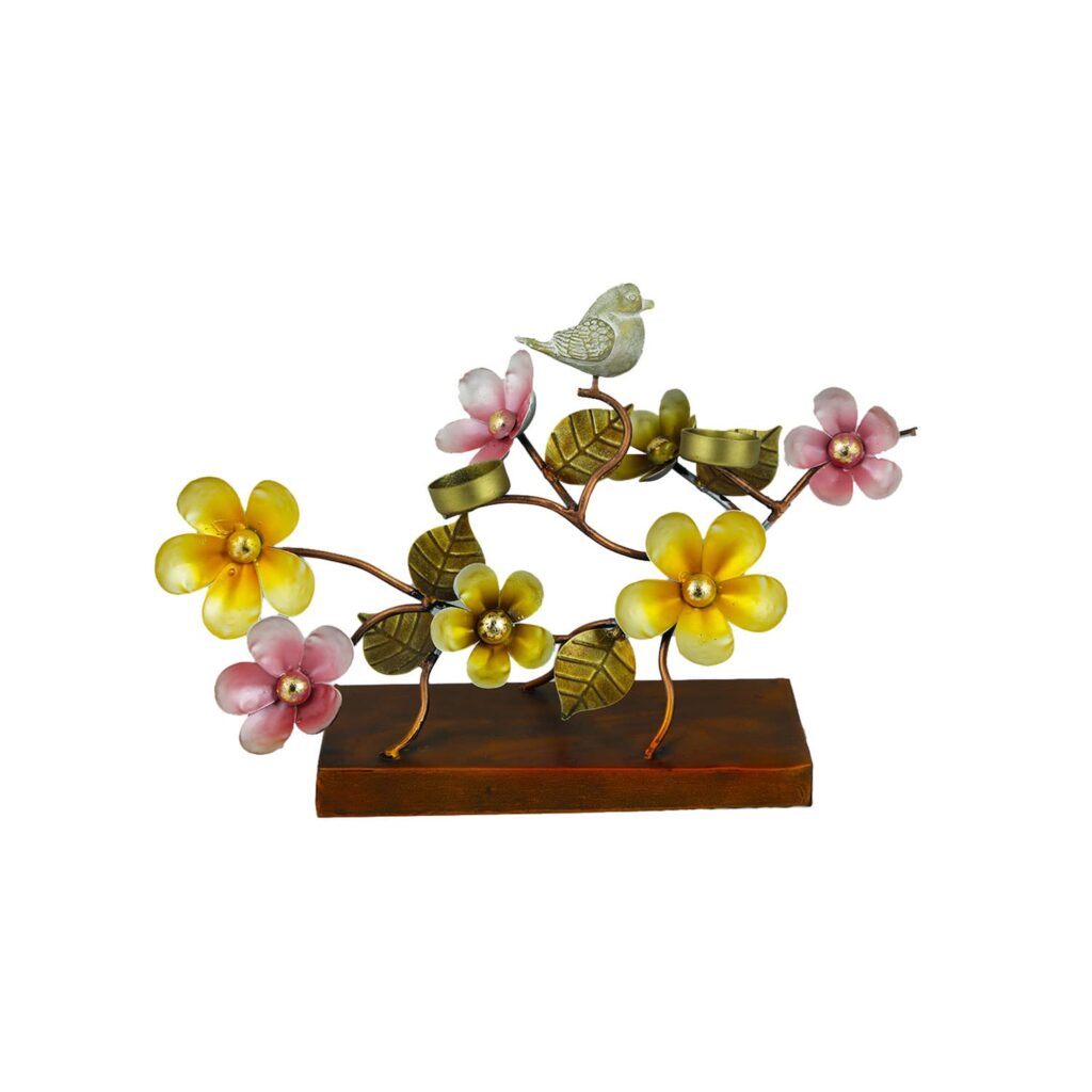 Metal Flower with Bird Showpiece for Home Decoration