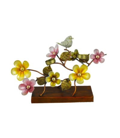Metal Flower with Bird Showpiece for Home Decoration