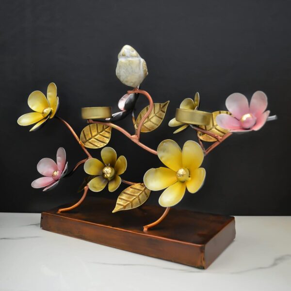 Designer Metal Flower with Bird Ornament for Living Room