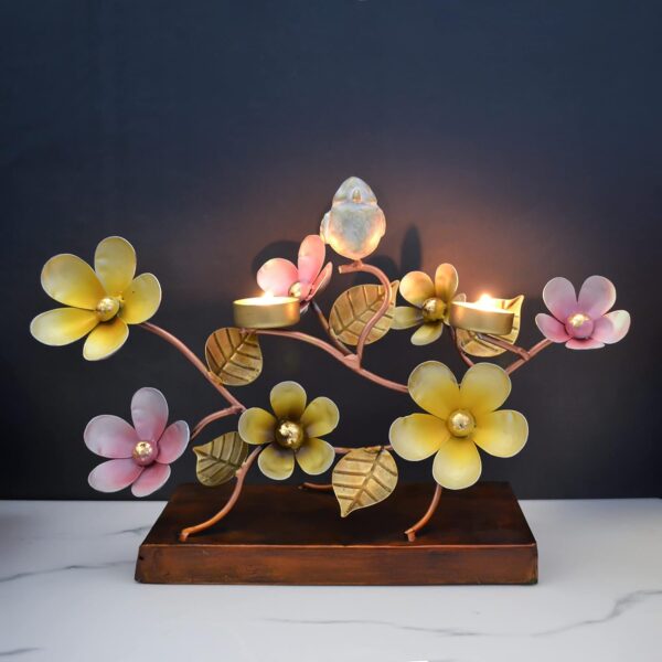 Modern Metal Floral Showpiece with Bird for Home Décor