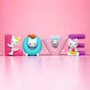 Multicolor LOVE alphabet cat dolls decorative resin showpiece for home décor
