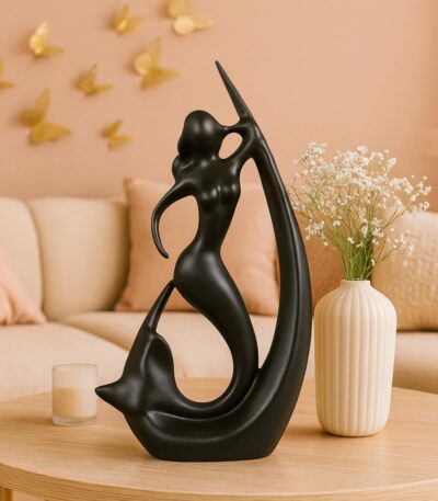 Elegant mermaid-shaped ceramic figurine for home décor, handcrafted ocean-themed sculpture