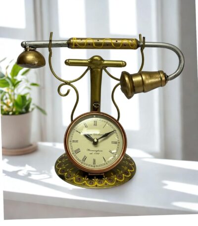 Handcrafted vintage metal table clock with antique finish for home décor