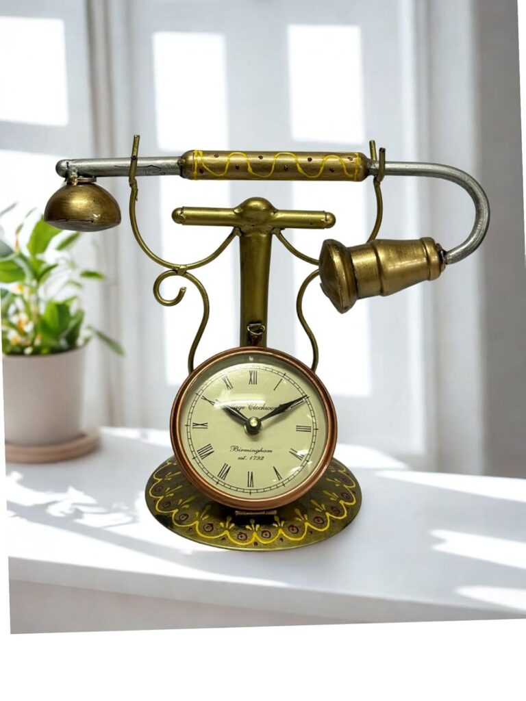 Handcrafted vintage metal table clock with antique finish for home décor