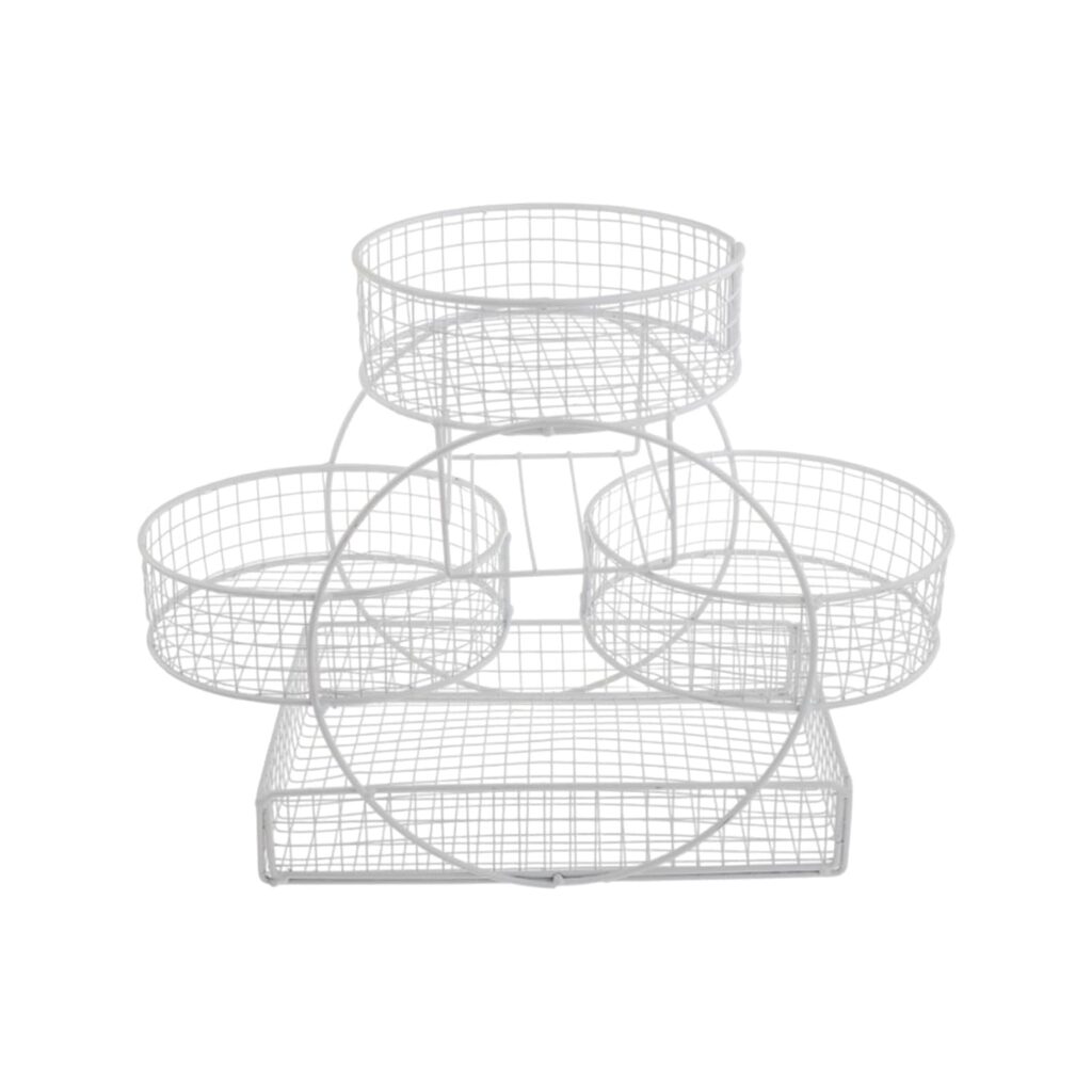 White iron multi-tier fruit basket for kitchen countertop storage