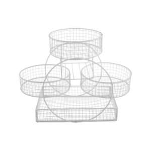 White iron multi-tier fruit basket for kitchen countertop storage