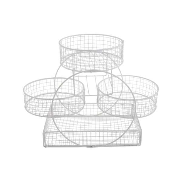 White iron multi-tier fruit basket for kitchen countertop storage