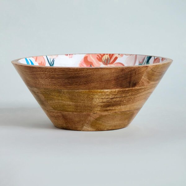 Stylish printed wooden round bowl for modern kitchen serving