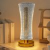LED acrylic lamp with engraved design and gold metal base for living spaces