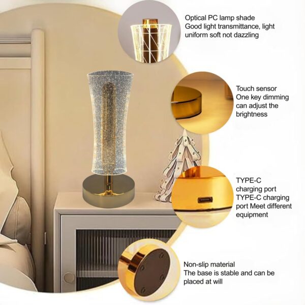 Golden base acrylic LED night lamp ideal for bedside lighting and decoration