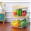 Elegant grey wire wooden trays for organizing fruits and accessories
