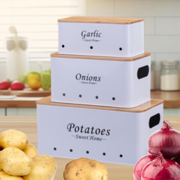 Multipurpose metal basket for storing onions, garlic, and potatoes