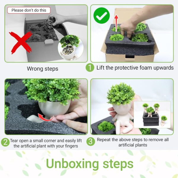 Realistic artificial succulents displayed in adorable human-shaped ceramic planters.