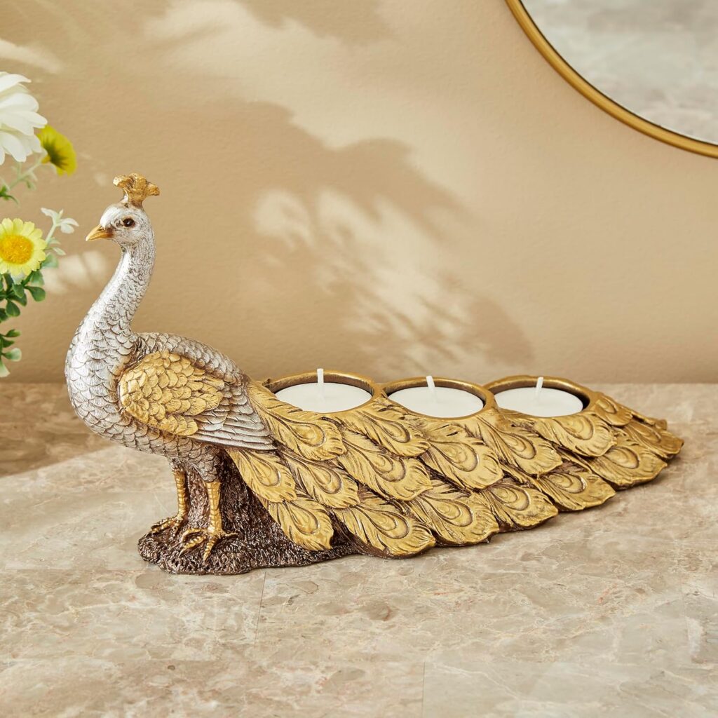 Elegant Corsica Polyresin Peacock T-Light Holder for Home Decor