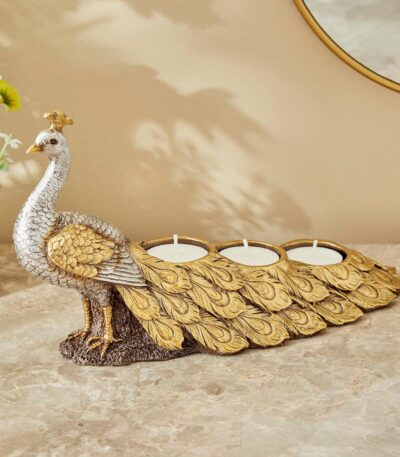 Elegant Corsica Polyresin Peacock T-Light Holder for Home Decor