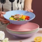 Multicolor wheat straw bowls stacked in pastel shades