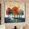 Colorful trees modern art canvas painting for wall décor